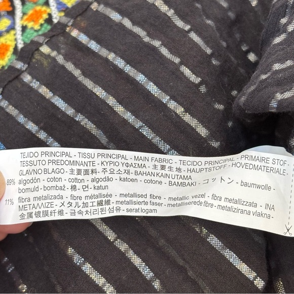 Zara Embroidered Sheer Boho Blouse Fringe Trim Bell Sleeves Festival Black M - Picture 15 of 15